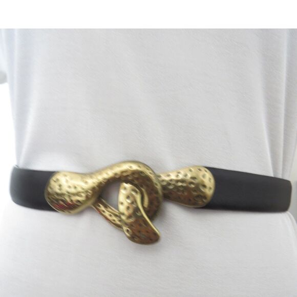 Chico's Accessories - Chico's Women's Vintage Hammered Brass Adjustable Belt Black Leather S/M NWOT